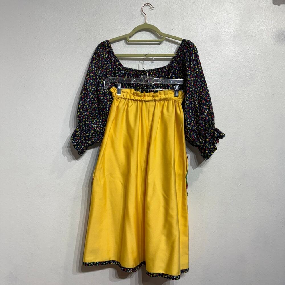 Mr Hank Blue Yellow Floral Patchwork Prairie 2 Piece Vintage Skirt Set Sz 12 - Picture 11 of 14